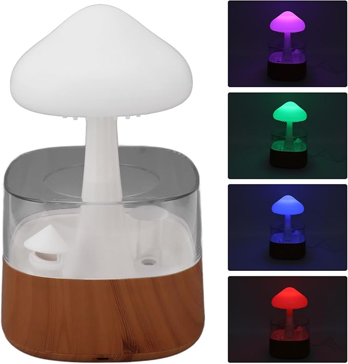 Rain Cloud Humidifier Night Light, Bedside Mushroom Rain Cloud Diffuser for Bedroom Office Moisturizing