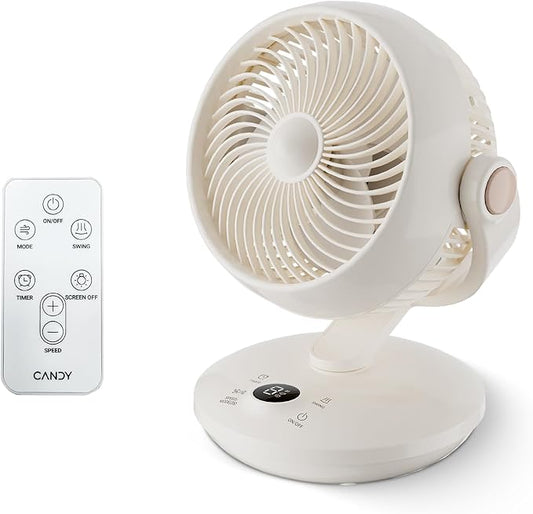 Candy™ Fan for Bedroom,Oscillating Table Fan & Remote Control,8-Speed & Normal Sleep Baby 3 Mode,120°+90° Desk Fan, 9H Timer,10 inch,Led Panel, Touch Adjustment,Portable for Bedroom, Office,Kitchen