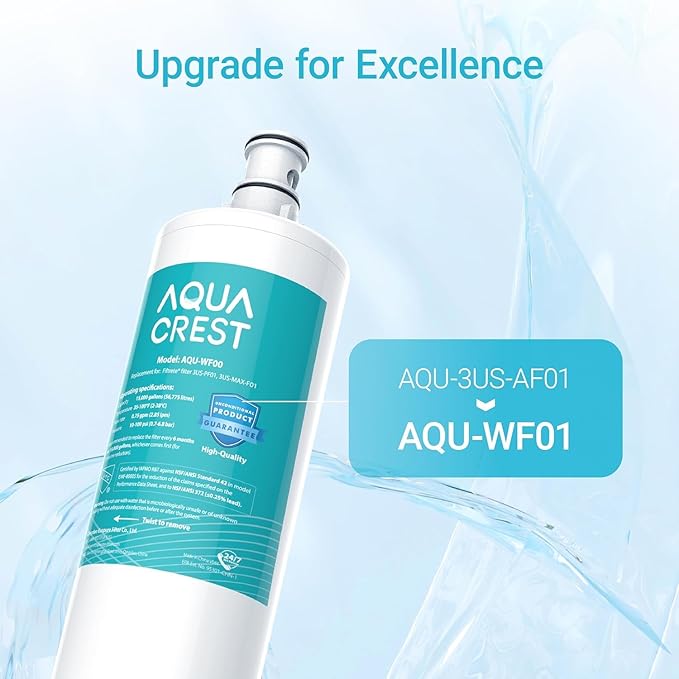 AQUA CREST 3US-AF01 Under Sink Water Filter, Replacement for Standard 3US-AF01, 3US-AS01, Aqua-Pure AP Easy C-CS-FF, WHCF-SRC, WHCF-SUFC, WHCF-SUF Water Filter, NSF/ANSI 42 Certified (Pack of 2)