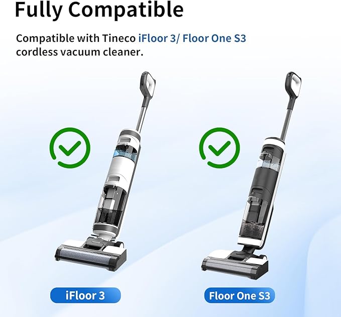 Roller Brush and Filter Replacement Compatible with Tineco iFloor 3/ Floor One S3 Cordless Vacuum Cleaner, Replacement Parts Include 3 Brush Rollers, 3 Filters