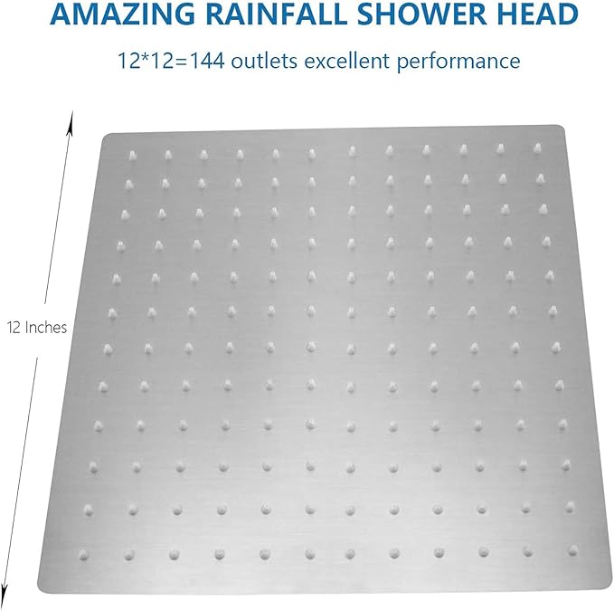 HarJue High Pressure Large Stainless Steel Square Rain ShowerHead With Shower Arm Waterfall Full Body Coverage Easy to Clean and Install (12 Inch With Arm, Brushed Nickel)