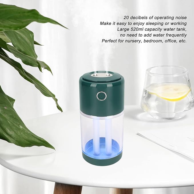 FLEXMAN Portable Mini Humidifier, 520ml Fast Humidification, 20Db Quiet, Automatic Power Off USB Humidifier with Two Spray Modes for Nursery, Bedroom, Office (Green)