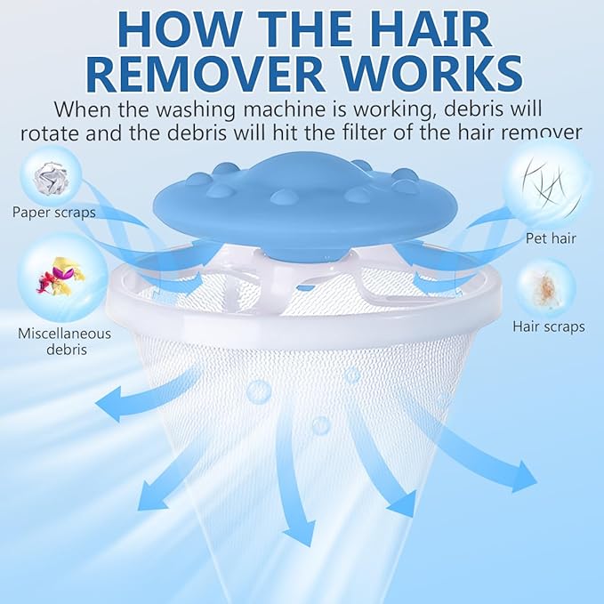 Floating Hair Filtering Mesh, Hair Catcher Washer Machine, Lint Traps for Washing Machine Hose, Hair Filter Cleaning Mesh Bag Dog Cat Hair Remover for Laundry (6pcs)