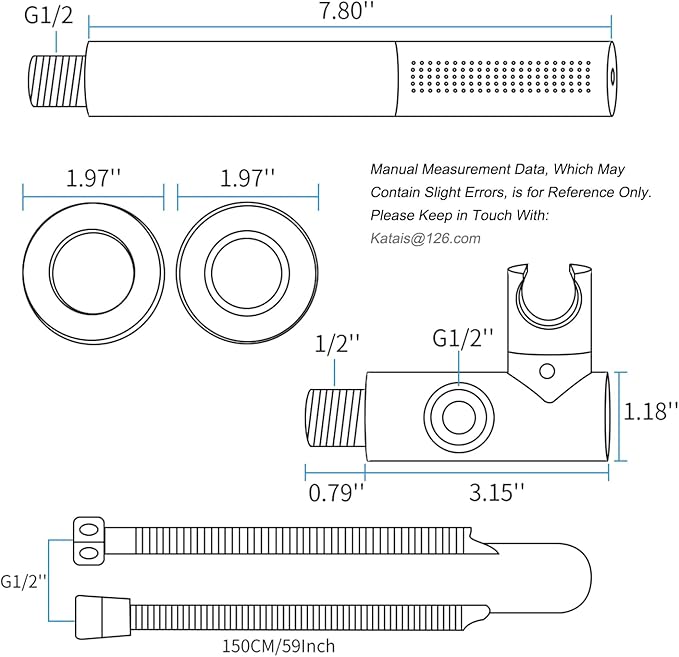 Brushed Nickel Dual Modes Brass Shower Wand High Pressure 7 Inch Brushed Finish Shower Head Sprayer Hand 2 In 1 Function Handheld Shower Head Set with 59 Inch Hose, Bracket