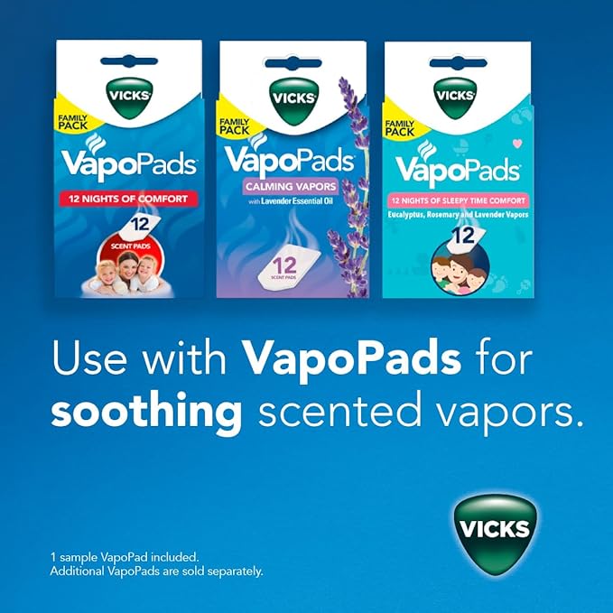 Vicks NaturalCare Cool Mist Ultrasonic Humidifier (VUL530), White, Small Room – Humidifier and Diffuser with Nighttime Light, Works with Vicks VapoPads