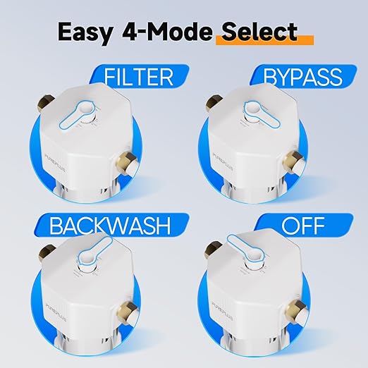 PUREPLUS Whole House Water Filtration System, 10″ × 4.5″ Housing, 1″ NPT Inlet/Outlet, Durable Housing with Bypass & Backwash, Pressure Relief, Mounting Bracket