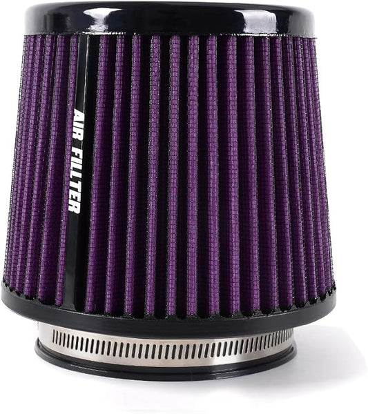 4-Inch Cold Air Intake Filter - Washable, High Performance, 3" or 3-1/2" or 4" Clamp-On Replacement Cone Air Filter Universal 3 Sizes in 1 Purple
