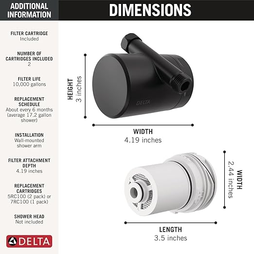 Delta Faucet Clarifi Standard Shower Filter Attachment Matte Black with Additional Filter Cartridge