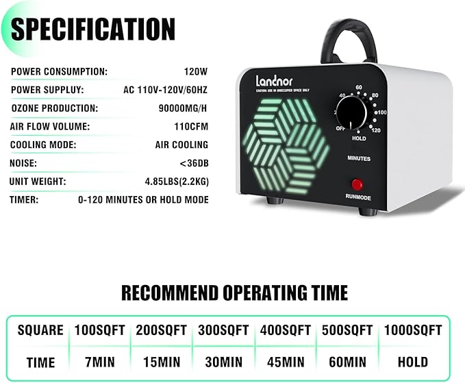 Ozone Generator 90,000mg/h for Up to 6,000 Sq Ft, High-Capacity Commercial Ozone Machine with Timer, Portable Air Purifier & Deodorizer for Home, Basement, Smoke, Pets, Car, Office