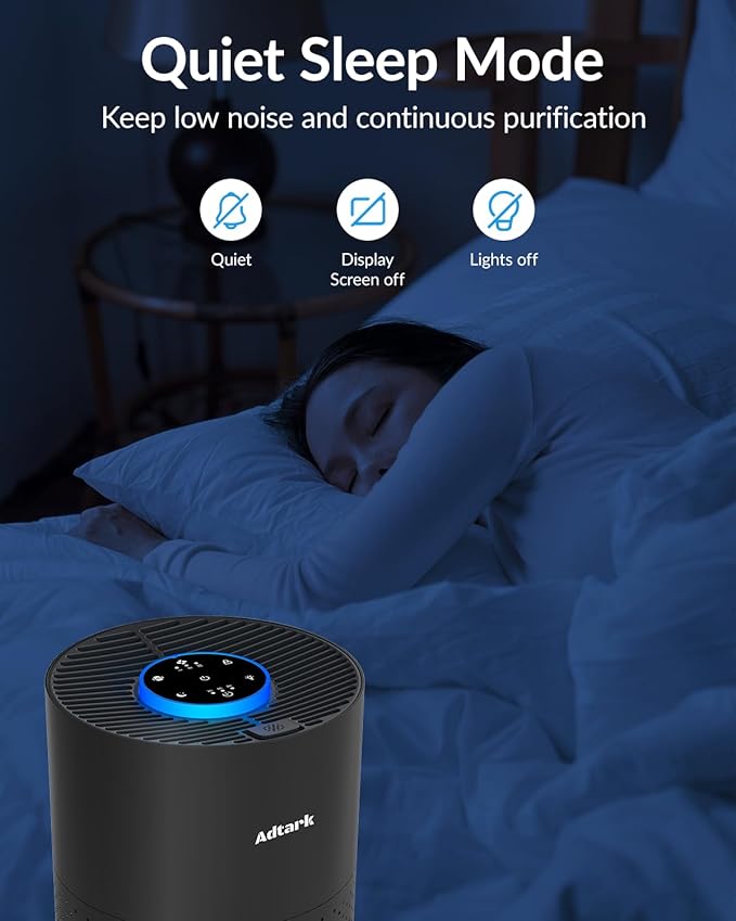 2 Pack Air Purifiers for Home Bedroom, ADTARK Air Cleaner with H14 True HEPA 3-in-1 Filter, Sleep Mode & Aroma Function, 3 Light Modes, Room Air Purifier with 3 Timer for Office, Dorm, Hotel (Black)