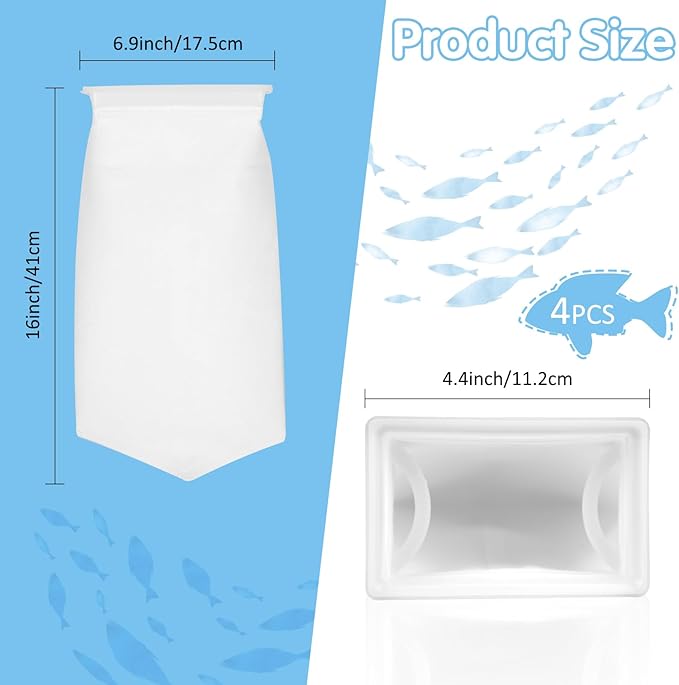 7 Inch Rectangle Filter Sock, 4 Pcs Saltwater Aquarium Filter Bags 300 μm Aquarium Filter Accessories for Saltwater Freshwater Fish Tank Filter