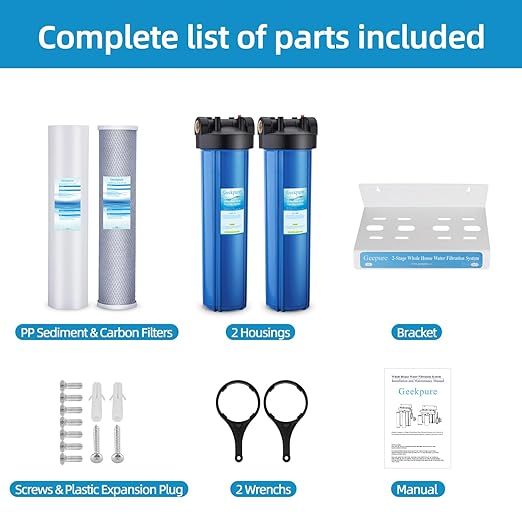 Geekpure 2 Stage Whole House Water Filter System with 20-Inch Blue Housing -1" NPT