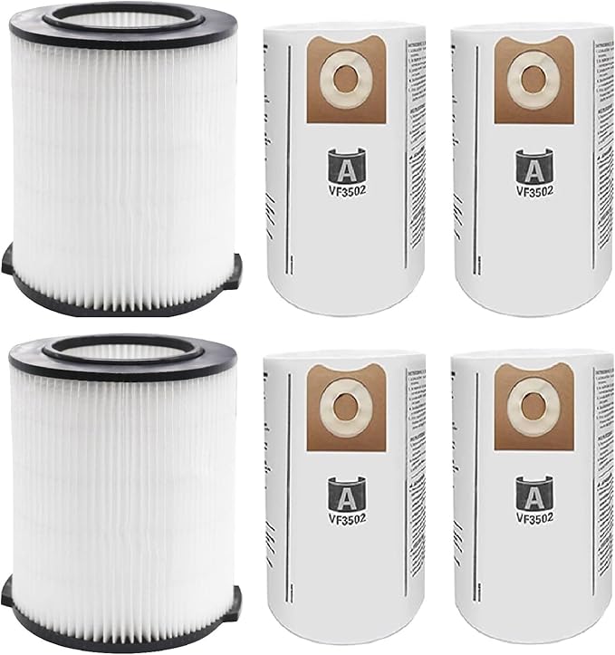 VF4000 Filter Replacement for Ridgid Shop Vac Filters 5-20 Gallon Ridgid Vacuum Filter 6-9 Gallon Husky Vacuum, with 2 Filter 4 Pack VF3502 Bags