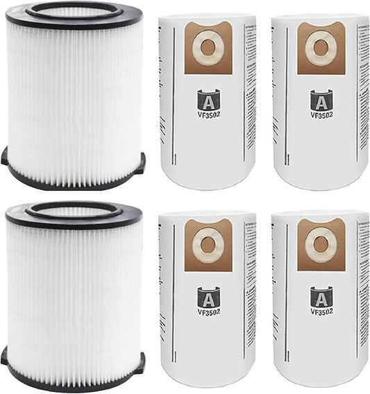 VF4000 Filter Replacement for Ridgid Shop Vac Filters 5-20 Gallon Ridgid Vacuum Filter 6-9 Gallon Husky Vacuum, with 2 Filter 4 Pack VF3502 Bags