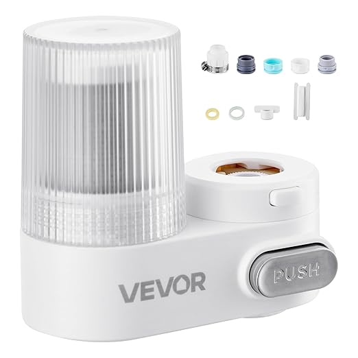 VEVOR Faucet Water Filter, Faucet Mount Water Filtration, 5-Stages Tap Filters Reduce 97% Lead, 95% Chlorine, Rust, Water Purifier for Kitchen Bathroom Sink, 320 Gal, 1 Filter, White