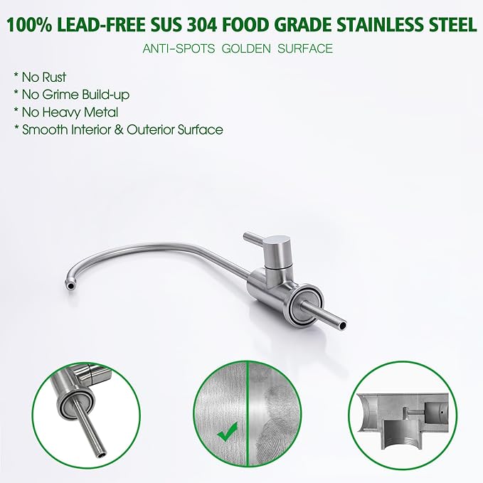 Drinking Water Faucet Brushed Nickel, Kitchen Water Filter Faucet Stainless Steel for Reverse Osmosis or Water Filtration System Beverage Non Air Gap RO Faucet for Kitchen Bar Sink.
