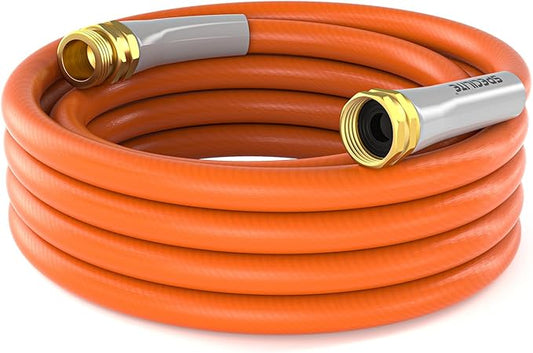 Garden Water Hose 15 ft x 5/8 in, Heavy Duty Leader Pipe Extension, Flexible, Lightweight Kink-less,Hybrid Rubber, with 3/4" Brass Fittings, Orange
