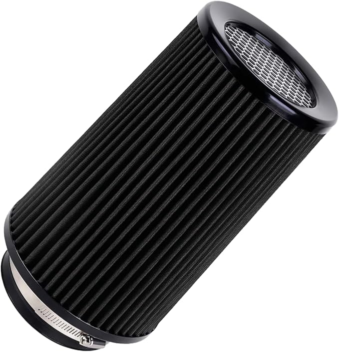 4-Inch Cold Air Intake Filter - Washable, High Performance, 3" or 3-1/2" or 4" Clamp-On Filter Height: 9 In Replacement Cone Air Filter Universal 3 Sizes in 1 (Black)