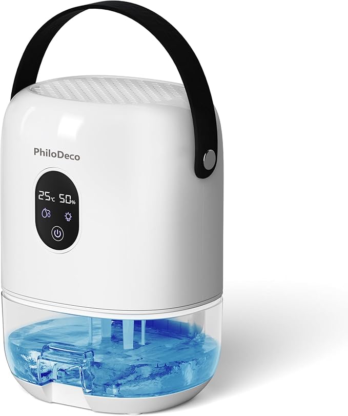 PHILODECO 280 Sq. Ft 35 OZ Dehumidifier, Portable Small Dehumidifiers for Bedroom, Bathroom, Basement,RV with CO mode, Sleep mode, Auto Shut Off, 7 Colorful Lights, White