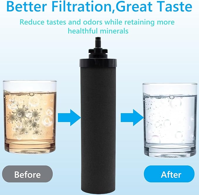 Water Filters Replacement for Berkey, 4 Pack Black Purification Elements for BB9-2 Gravity Filtration System