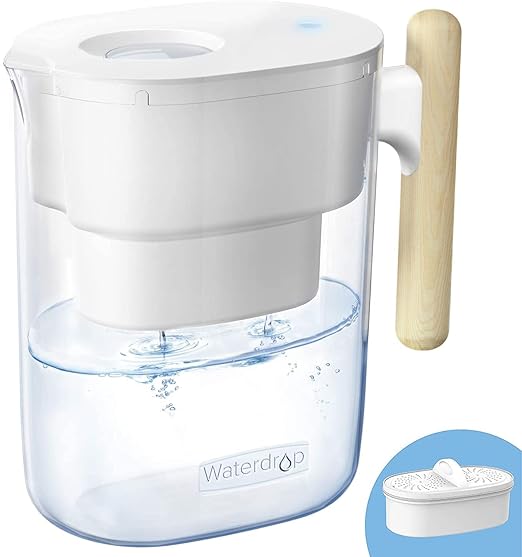 Waterdrop Water Filter Pitcher with 1 Filter, 200-Gallon Long-Life, Chubby 10-Cup Large Water Filter Pitcher, NSF Certified, 5X Times Lifetime, Reduces PFOA/PFOS, BPA Free, White