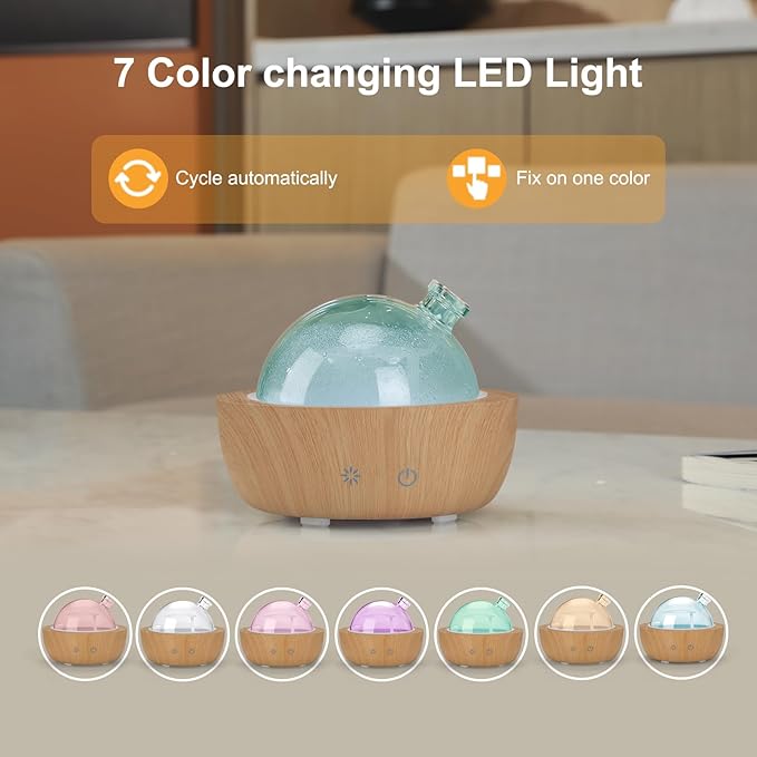 Glass Essential Oil Diffusers for Home, Wood Grain Base Humidifier, Decorative Bedroom Aromatherapy Scent Air Diffuser Ultrasonic Aroma Defusers 200ml