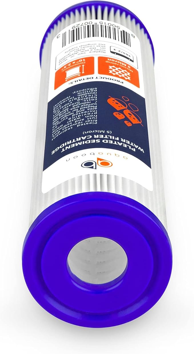 Aquaboon 5 Micron 10x2.5 Whole House Pleated Sediment Filter Cartridge for Well Water Filter Replacement Compatible with WFPFC3002, WHKF-WHPL, 50-Pack