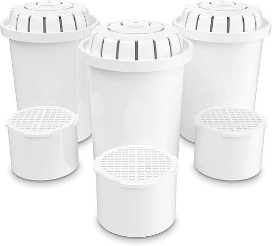 Invigorated Water - 3-Pack Alkaline Water Filter PH001 with 3-Pack PH002 UF Membrane Replacement for Water Filter Pitchers (PH001: 96 Gallons/Filter, PH002: 264 Gallons/Filter)