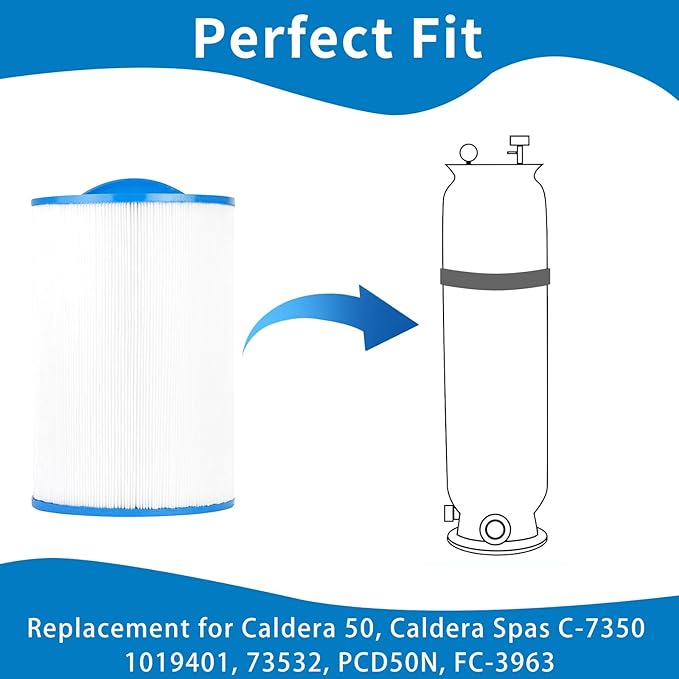 Spa Filter Compatible with Caldera 50, Caldera Spas, Unicel C-7350, 1019401, 73532, PCD50N, FC-3963, 50 sq.ft hot tub Filter, 4 Pack