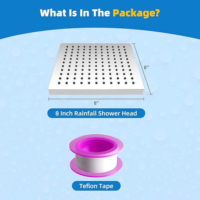 Hibbent Thickness Metal Rain Shower Head, 8 Inch High Pressure Rainfall Shower Head, Square Bathroom Waterfall Shower Heads, High Flow Fixed Showerheads with Adjustable Brass Ball Joint, Chrome