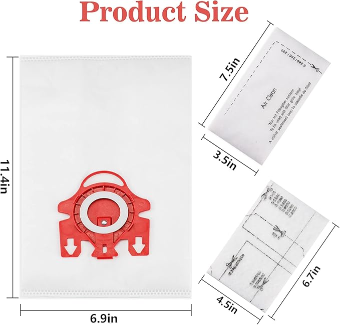 3D Airclean Dust Bags Replacement for Miele FJM Vacuum Compact C2 Compact C1 Complete C1 S241 S290 S300i S500 S700 S4 S6 Series (Pack of 10) with 3 Motor Protection Filters 3 Air.Clean Filters