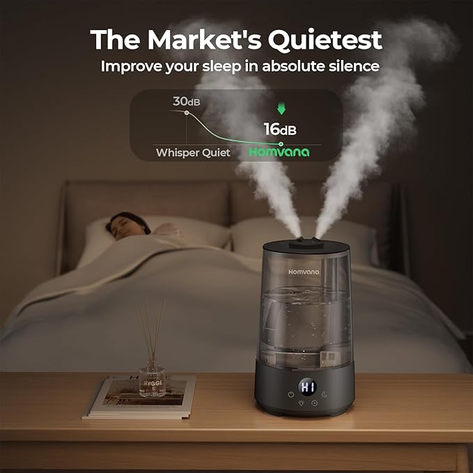 Homvana 3.6L Cool Mist Humidifiers for Bedroom, Large Room, Home, House, Office, Living Room, 34H Top Fill Easy to Clean Small Humidifier for Plants indoor, Grow Tents, Greenhouse, Filterless (Black)