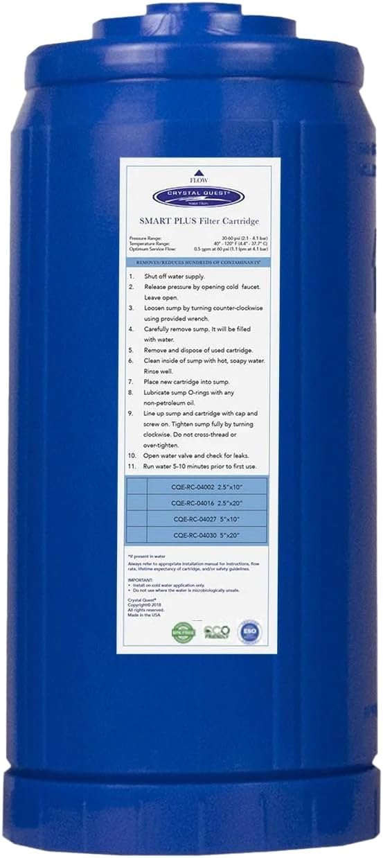 Crystal Quest SMART Replacement Filter | 4-5/8" x 9-3/4" Cartridge | 80,000 Gallons Capacity | Advanced Multistage Filtration
