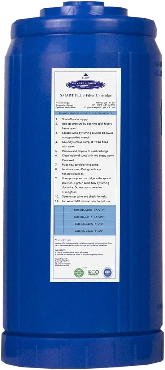 Crystal Quest SMART Replacement Filter | 4-5/8" x 9-3/4" Cartridge | 80,000 Gallons Capacity | Advanced Multistage Filtration