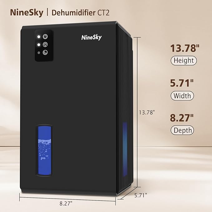 NineSky Dehumidifier for Home, 95 OZ Water Tank, (1000 sq.ft) Dehumidifiers for Bathroom Bedroom Basement with Auto Shut Off,7 Colors LED Light (Black)