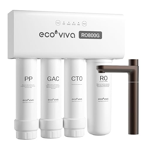 Ecoviva Alkaline Reverse Osmosis RO Water Filter Filtration Under Sink System (Brown Faucet, RO 800GPD)