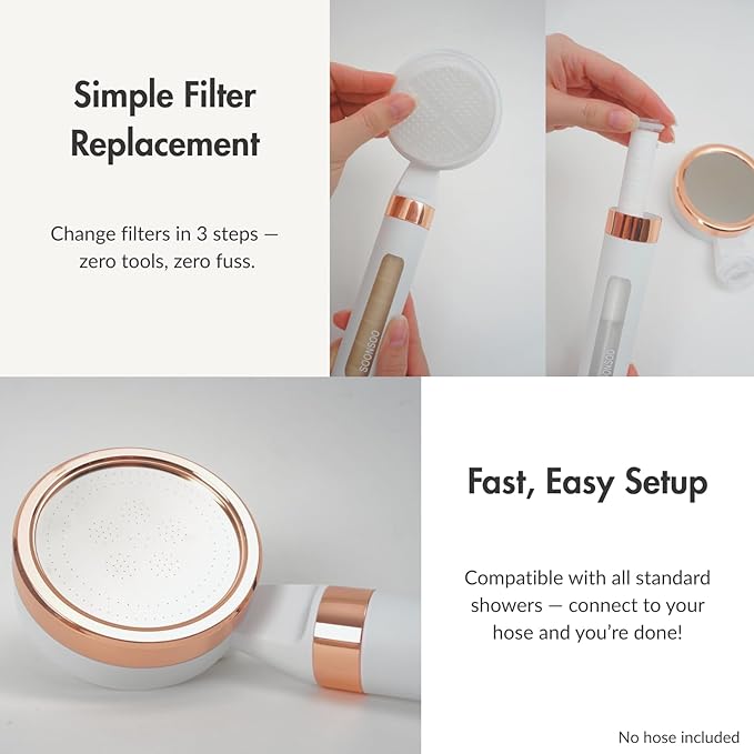 Dual Hard Water NSF Filter Shower Head (6 Stages), Made in Korea, White & Rose Gold