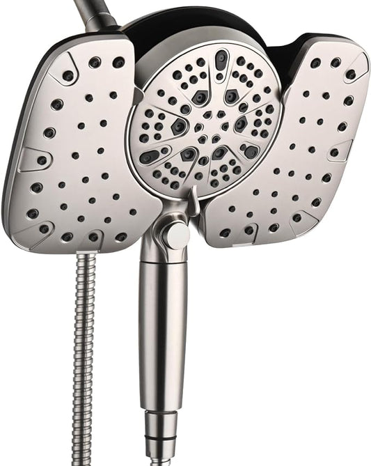 Nickel 2.5GPM Shower Head with Handheld High Pressure: 10” Rainfall Shower Head & HandHeld Shower Head, 9 Spray Settings Detachable Shower Head with ON/OFF Switch and 15-Stage Filter