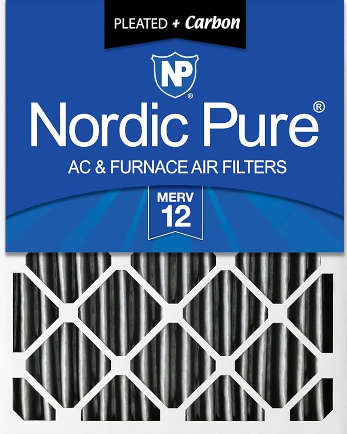 Nordic Pure 20x20x4 (19_1/2 x 19_1/2 x 3_5/8) Pleated Air Filter MERV 12 Pleated + Carbon 1 Pack