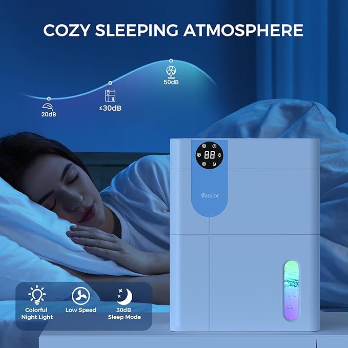 Dehumidifier, VEWIOR 152 OZ Dehumidifiers for Home, (900 sq.ft) Quiet Dehumidifier for Basement with Large Water Tank, Dehumidifiers for Bathroom Bedroom RV Closet with Auto Shut Off and Night Light