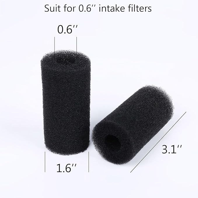 8 Pack Pre-Filter Sponge Aquarium Pre Filter Foam Rolls 0.6” Intake Replacement Sponges for Fish Tank Filter Accessories (1.6''Dx3.1''Hx0.6''Intake)