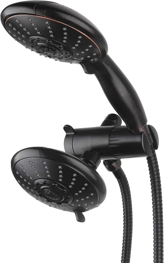 Anti-Clog High Pressure Large Oil Rubbed Bronze Dual Shower Head 5-inch 5-Settings Shower Head with Handheld Spray Combo + 5 Foot Stainless Steel Shower Hose w/ BRASS connectors