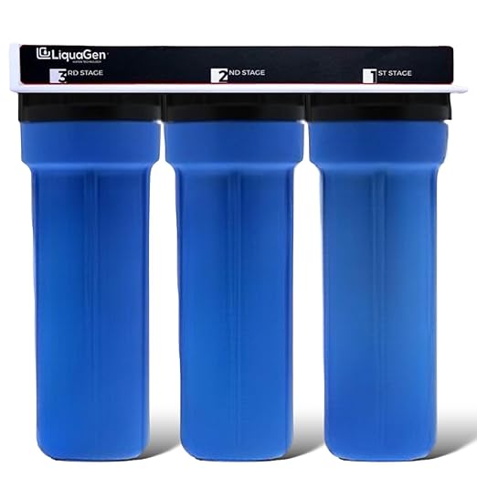 LiquaGen 2 and 3 Stage Dechlorinator Water Filter System - Fresh Water Aquariums & Hydroponics Gardening (10 inch, 2 Stage - Blue)