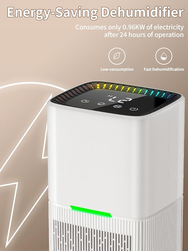 Dehumidifier, 60 OZ Water Tank, Dehumidifiers for Home, 500 sq. ft. Dehumidifier for Basement Bathroom Bedroom with Auto Shut Off, 7 Colors LED Light, Quiet Dehumidifiers with Sleep Mode