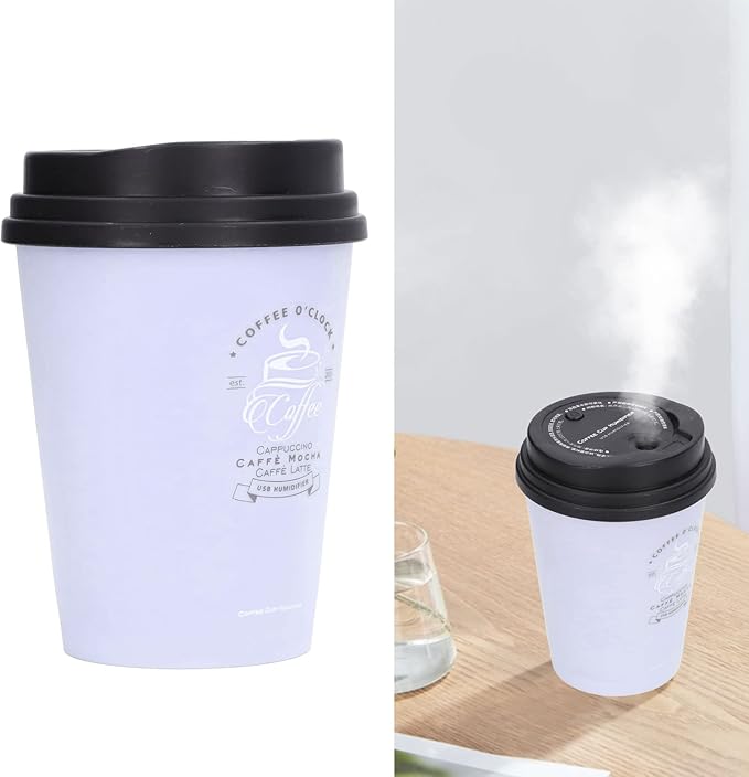 Mini Humidifier, USB 300ml Coffee Cup Low Noise Auto Off Desk Humidifier, Car Humidifier Diffuser, Small Humidifier, Portable Humidifier for Travel, Cute Humidifiers for Bedroom Home Office(Purple)