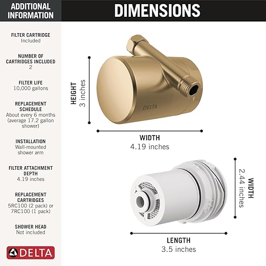 Delta Faucet Clarifi Standard Shower Filter Attachment Gold with Additional Filter Cartridge