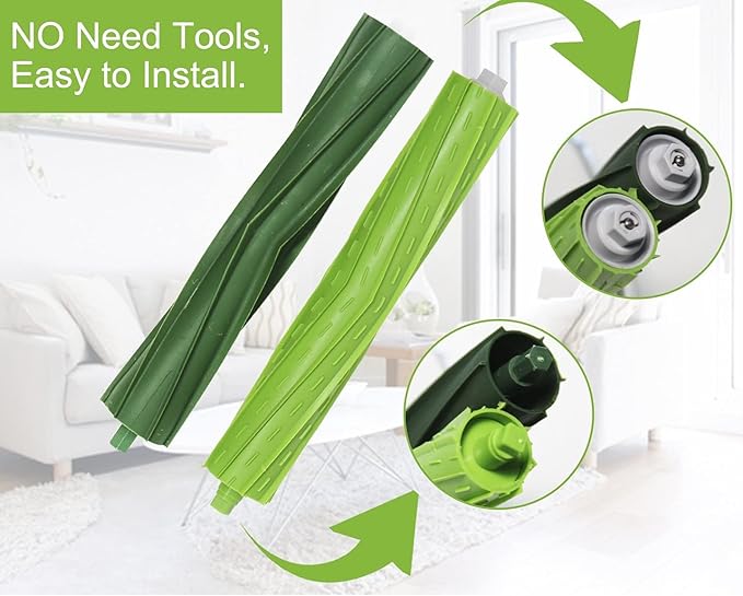 Replacement Parts and Accessories Compatible for iRobot Roomba i3, i4, E5, E6, E7, I, E & J Series Vacuum Cleaners - 1 Set of Rubber Brushes 4 HEPA Filters & 5 Side Brushes