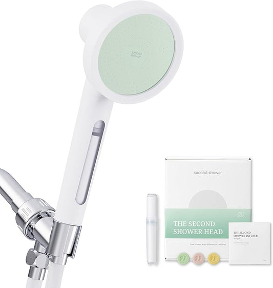 SecondShower Hand Clinically Proven Filtered Shower Head for Skin Health, High Pressure Handheld with NSF Certified Filtration for Hard Water, Natural Vitamin C Shower Filter (Forest Green)