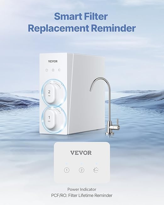 VEVOR Reverse Osmosis System, 400 GPD 8-stage Tankless Reverse Osmosis Water Filter, Certified Under Sink Water Filtration System, 2:1 Pure to Drain, Reduces TDS, Lead, Chlorine, Bad Taste, Odor
