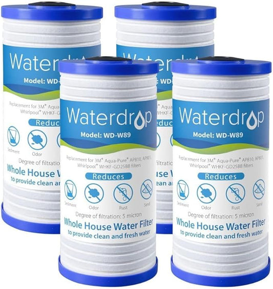 Waterdrop 4.5" x 10" AP810 Whole House 5 Micron Water Filter Cartridge, Sediment Water Filter Replacement Pack of 4